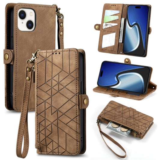 Geometric Zipper Wallet Side Buckle Leather Phone Case, For iPhone 15, For iPhone 14 Plus, For iPhone 14, For iPhone 14 Pro