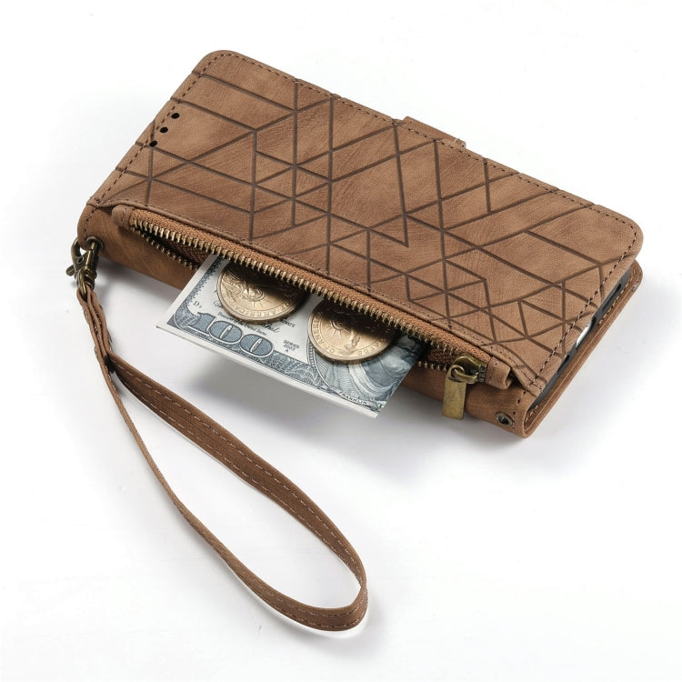 Geometric Zipper Wallet Side Buckle Leather Phone Case, For iPhone 16, For iPhone 15 Pro Max, For iPhone 15 Pro, For iPhone 15 Plus