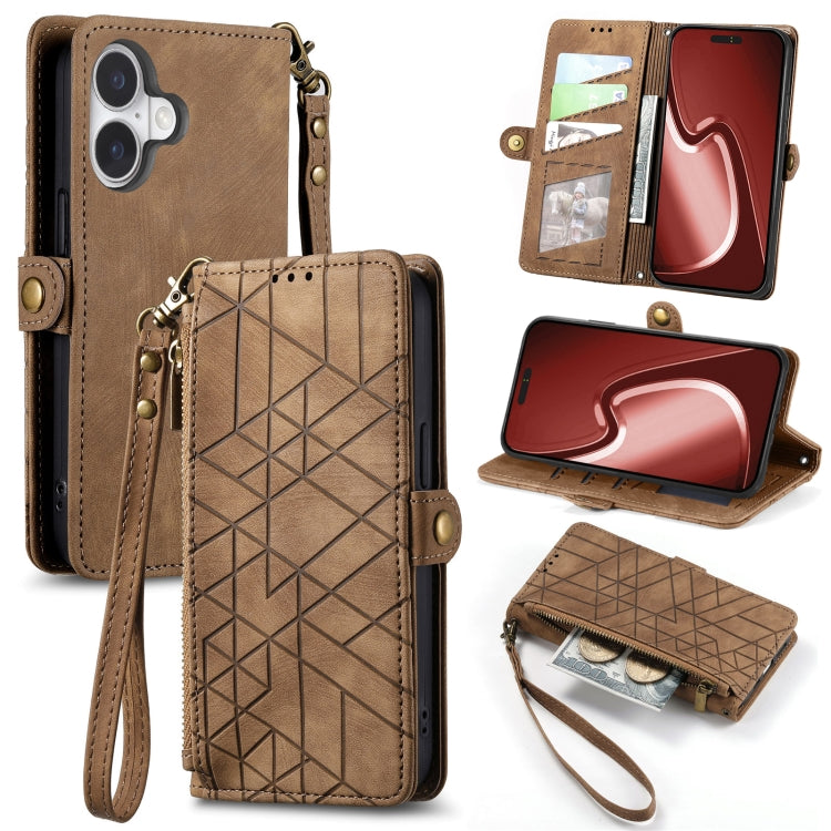 Geometric Zipper Wallet Side Buckle Leather Phone Case, For iPhone Air, For iPhone 16 Pro Max, For iPhone 16 Pro, For iPhone 16 Plus