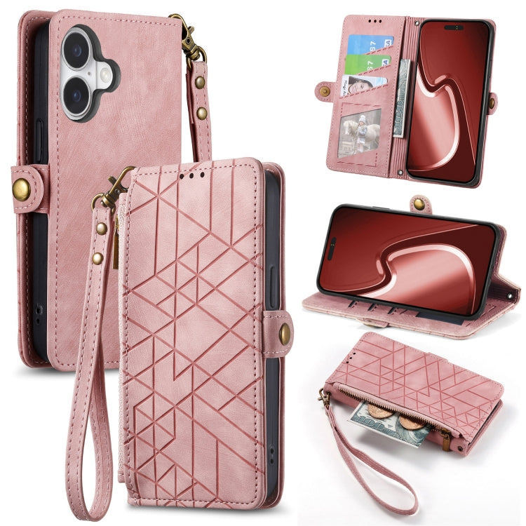 Geometric Zipper Wallet Side Buckle Leather Phone Case, For iPhone Air, For iPhone 16 Pro Max, For iPhone 16 Pro, For iPhone 16 Plus