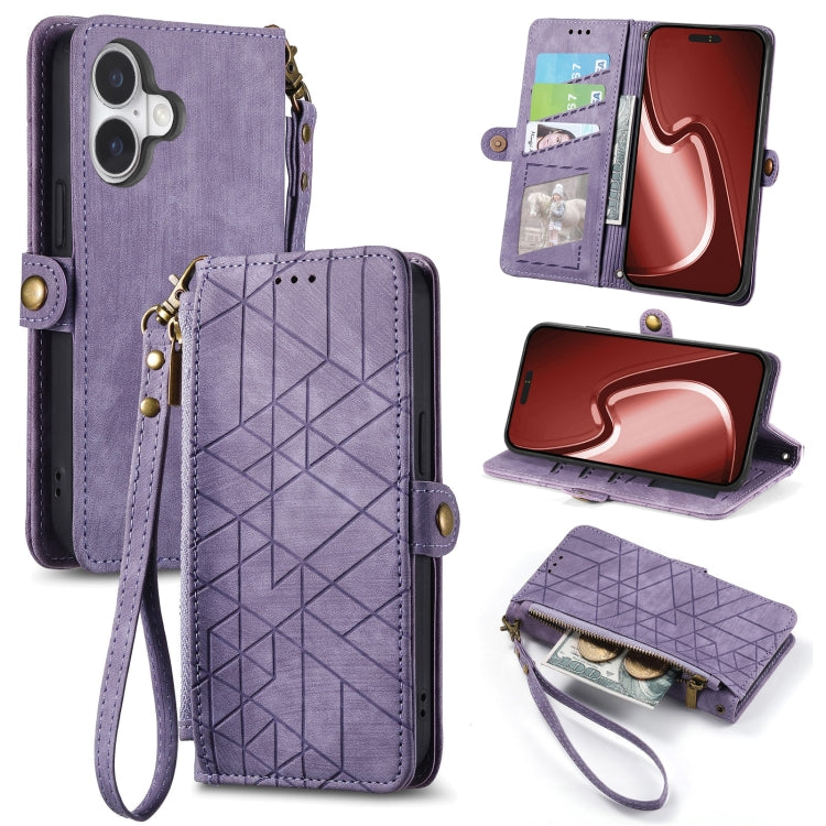 Geometric Zipper Wallet Side Buckle Leather Phone Case, For iPhone Air, For iPhone 16 Pro Max, For iPhone 16 Pro, For iPhone 16 Plus