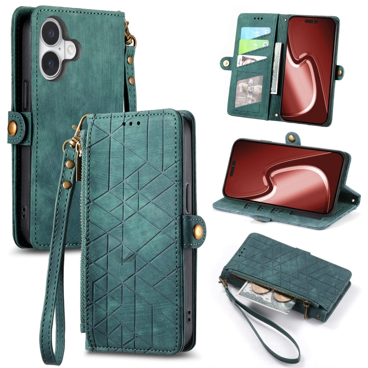 Geometric Zipper Wallet Side Buckle Leather Phone Case, For iPhone Air, For iPhone 16 Pro Max, For iPhone 16 Pro, For iPhone 16 Plus