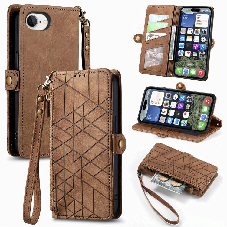 Geometric Zipper Wallet Side Buckle Leather Phone Case, For iPhone 17e / 16e, For iPhone 17 Pro Max, For iPhone 17 Pro, For iPhone 17