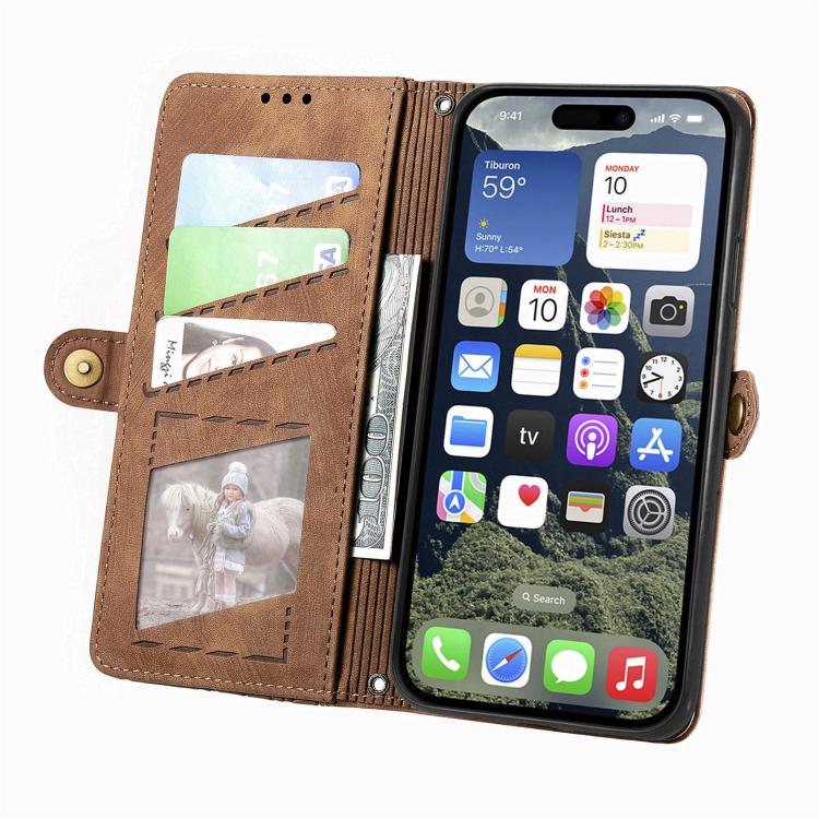 Geometric Zipper Wallet Side Buckle Leather Phone Case, For iPhone 17e / 16e, For iPhone 17 Pro Max, For iPhone 17 Pro, For iPhone 17