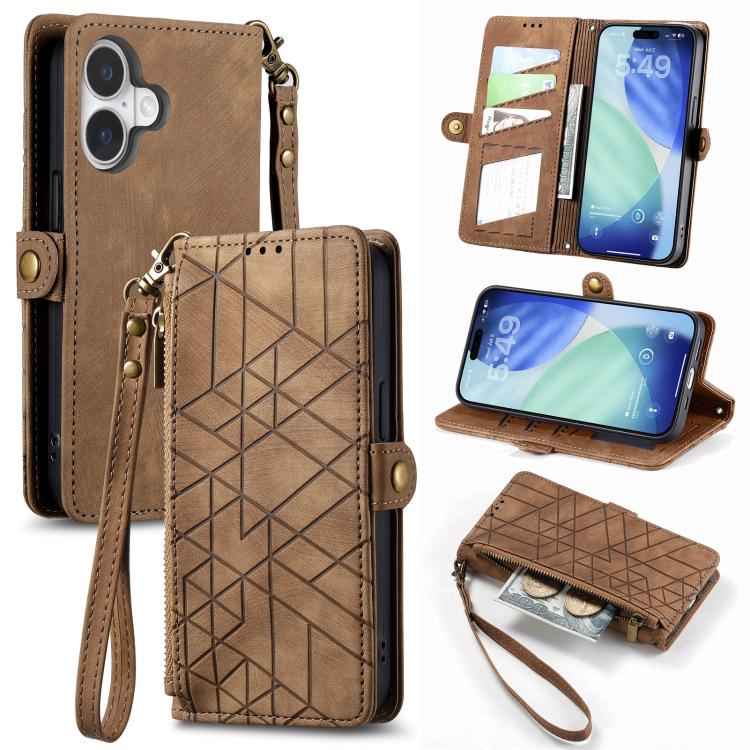 Geometric Zipper Wallet Side Buckle Leather Phone Case, For iPhone 17e / 16e, For iPhone 17 Pro Max, For iPhone 17 Pro, For iPhone 17