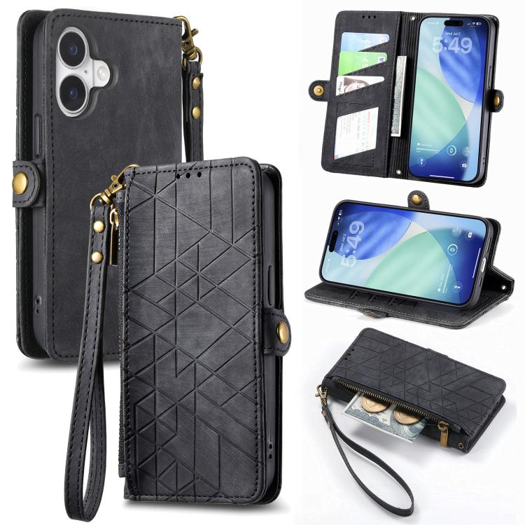 Geometric Zipper Wallet Side Buckle Leather Phone Case, For iPhone 17e / 16e, For iPhone 17 Pro Max, For iPhone 17 Pro, For iPhone 17