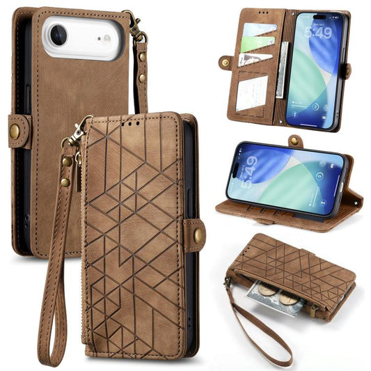 Geometric Zipper Wallet Side Buckle Leather Phone Case, For iPhone Air, For iPhone 16 Pro Max, For iPhone 16 Pro, For iPhone 16 Plus
