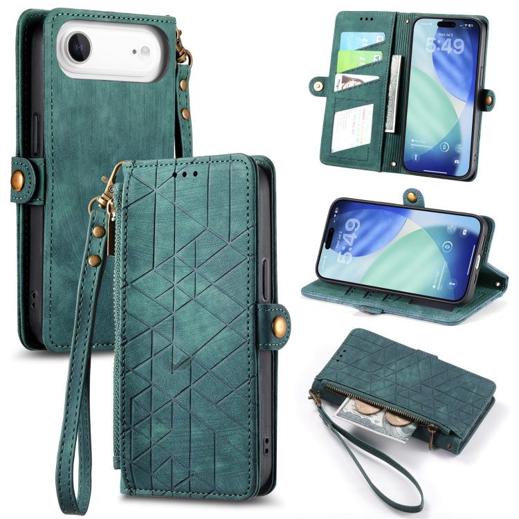 Geometric Zipper Wallet Side Buckle Leather Phone Case, For iPhone Air, For iPhone 16 Pro Max, For iPhone 16 Pro, For iPhone 16 Plus