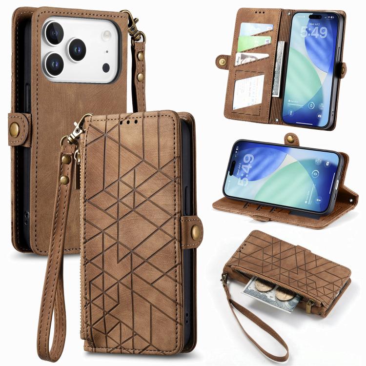 Geometric Zipper Wallet Side Buckle Leather Phone Case, For iPhone 17e / 16e, For iPhone 17 Pro Max, For iPhone 17 Pro, For iPhone 17
