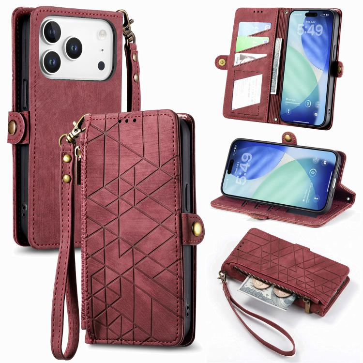 Geometric Zipper Wallet Side Buckle Leather Phone Case, For iPhone 17e / 16e, For iPhone 17 Pro Max, For iPhone 17 Pro, For iPhone 17