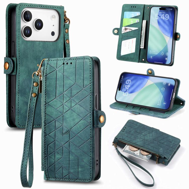 Geometric Zipper Wallet Side Buckle Leather Phone Case, For iPhone 17e / 16e, For iPhone 17 Pro Max, For iPhone 17 Pro, For iPhone 17