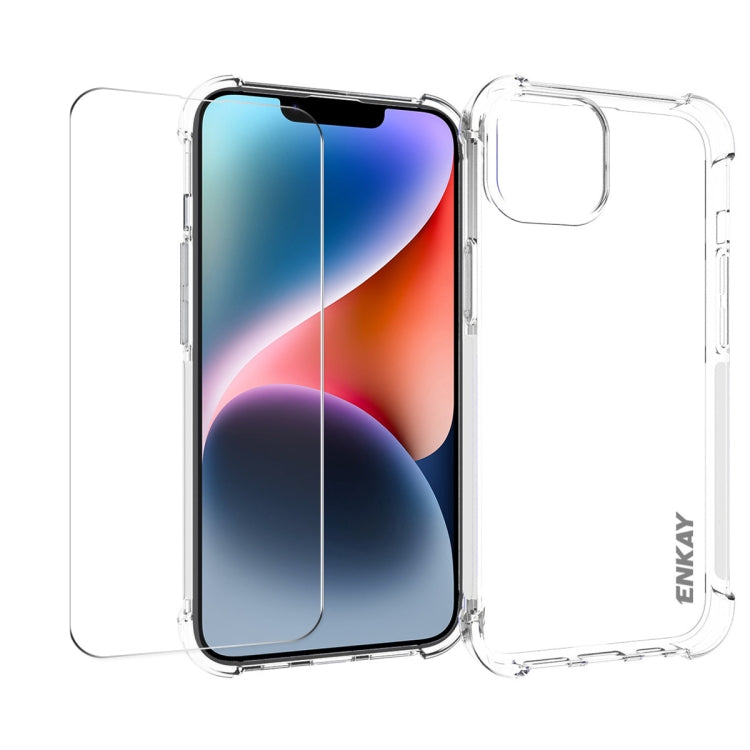 ENKAY Transparent TPU Shockproof Phone Case with Glass Film, For iPhone 15 Pro Max, For iPhone 14 Plus, For iPhone 15 Pro, For iPhone 14, For iPhone 15 Plus, For iPhone 14 Pro, For iPhone 14 Pro Max, For iPhone 15