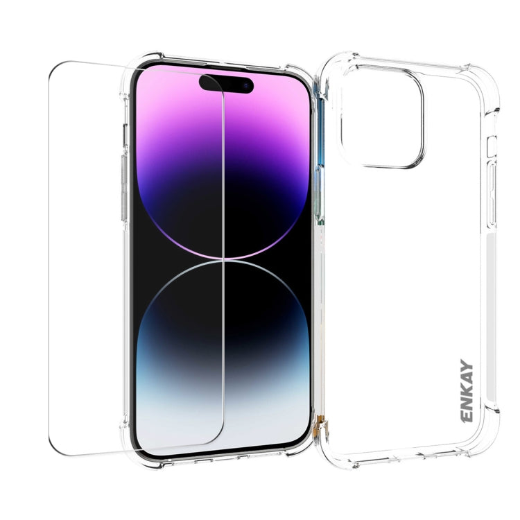 ENKAY Transparent TPU Shockproof Phone Case with Glass Film, For iPhone 15 Pro Max, For iPhone 14 Plus, For iPhone 15 Pro, For iPhone 14, For iPhone 15 Plus, For iPhone 14 Pro, For iPhone 14 Pro Max, For iPhone 15
