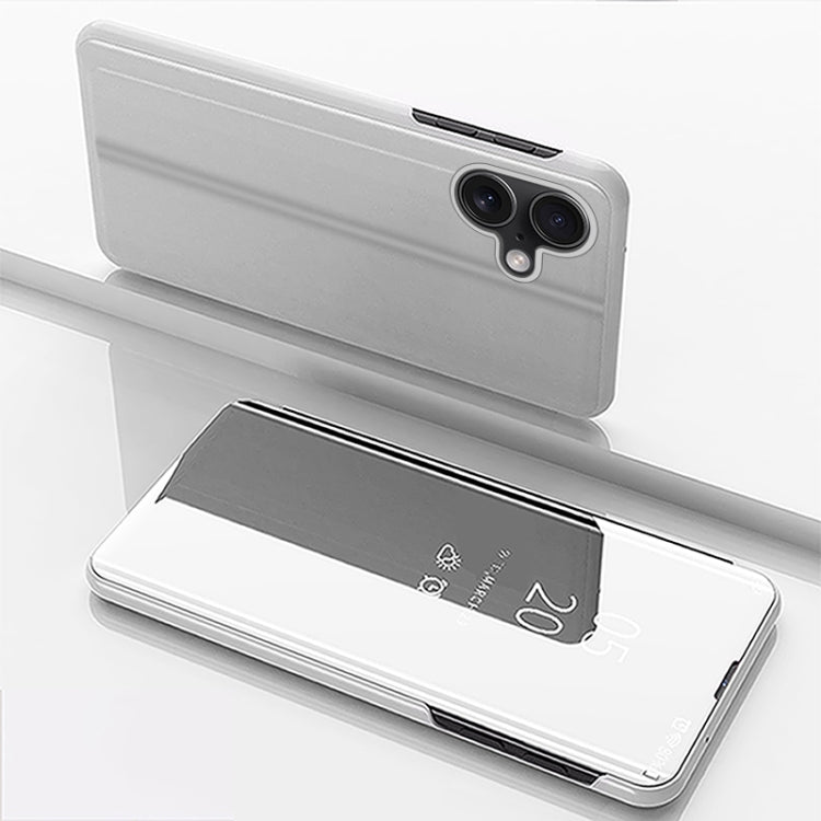 Plated Mirror Horizontal Flip Leather Phone Case with Holder, For iPhone 16 Pro, For iPhone 16 Plus, For iPhone 16