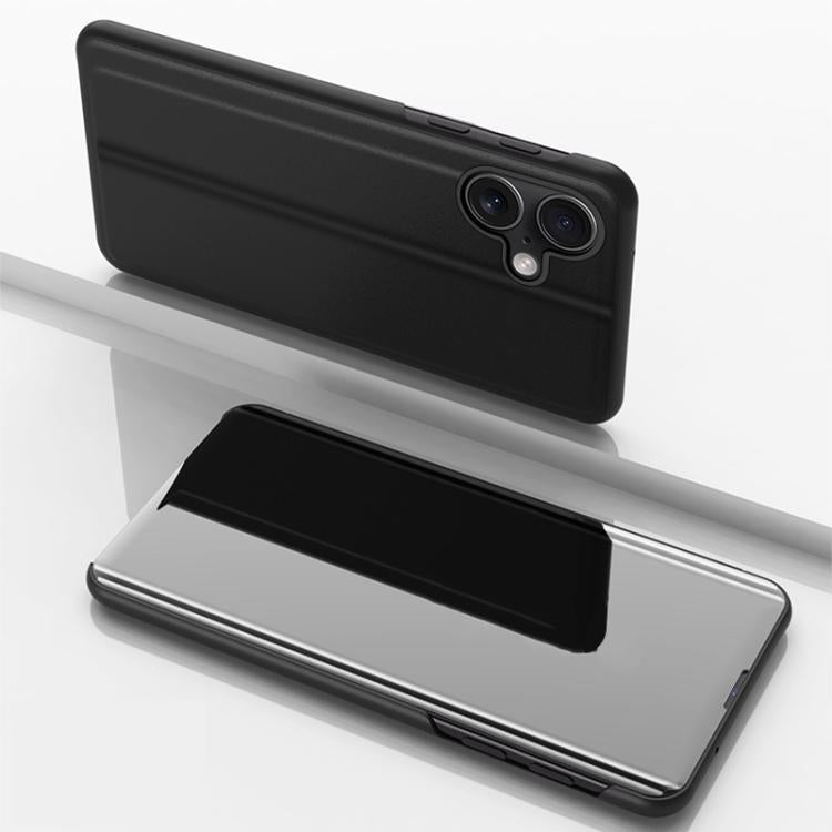Plated Mirror Horizontal Flip Leather Phone Case with Holder, For iPhone Air, For iPhone 16e, For iPhone 16 Pro Max