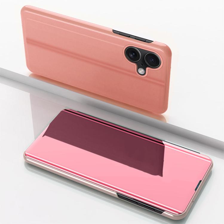 Plated Mirror Horizontal Flip Leather Phone Case with Holder, For iPhone Air, For iPhone 16e, For iPhone 16 Pro Max