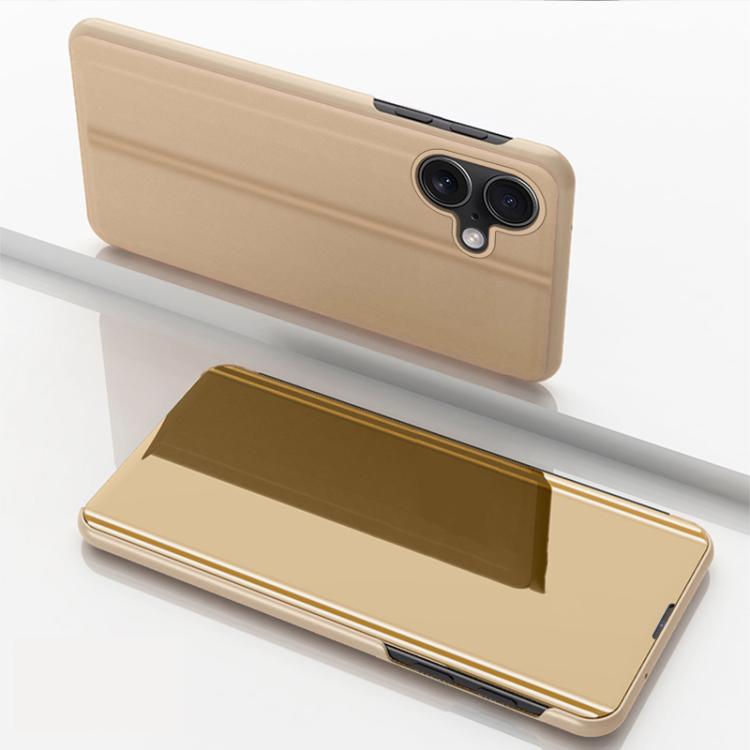 Plated Mirror Horizontal Flip Leather Phone Case with Holder, For iPhone Air, For iPhone 16e, For iPhone 16 Pro Max