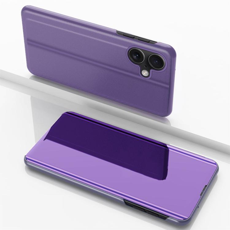 Plated Mirror Horizontal Flip Leather Phone Case with Holder, For iPhone Air, For iPhone 16e, For iPhone 16 Pro Max