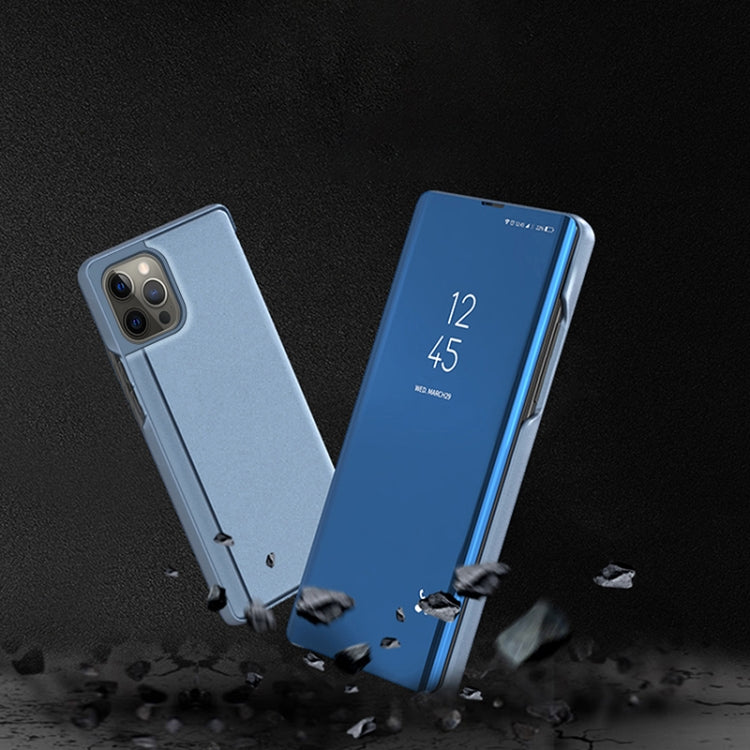 Plated Mirror Horizontal Flip Leather Phone Case with Holder, For iPhone Air, For iPhone 16e, For iPhone 16 Pro Max