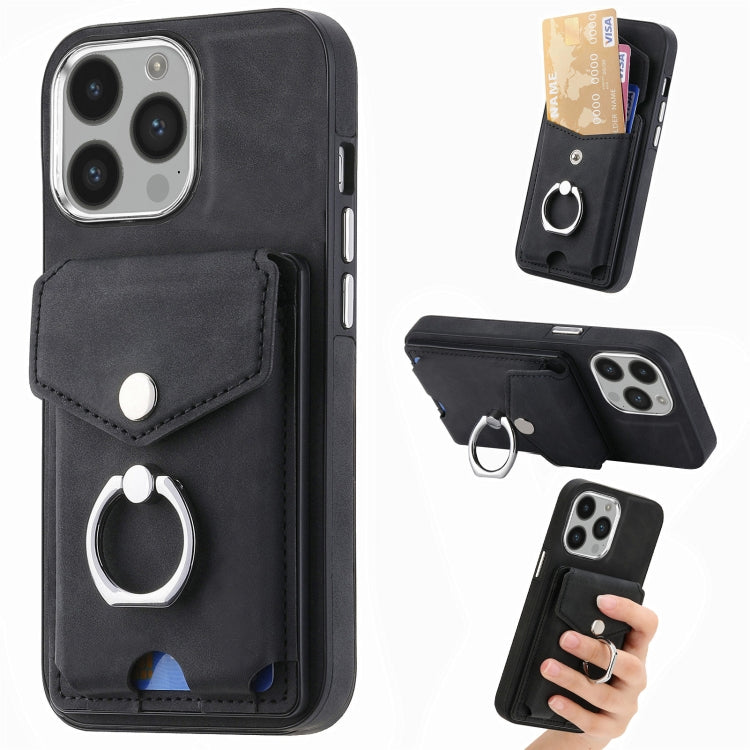 Electroplating Skin-feel Leather Ring Card Wallet Phone Case, For iPhone 14 Pro, For  iPhone 14 Pro Max