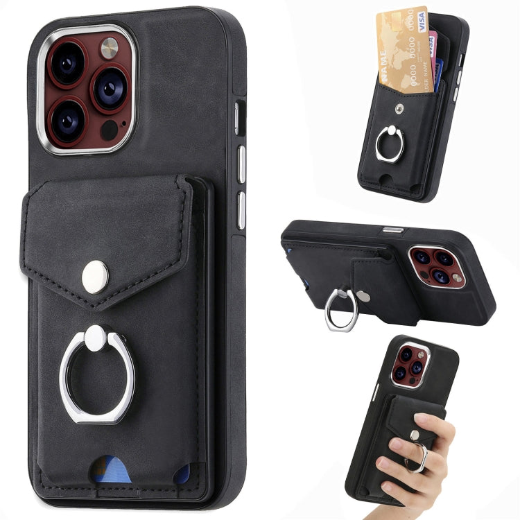 Electroplating Skin-feel Leather Ring Card Wallet Phone Case, For iPhone 15 Pro Max, For  iPhone 15 Plus, For iPhone 15 Pro, For  iPhone 15
