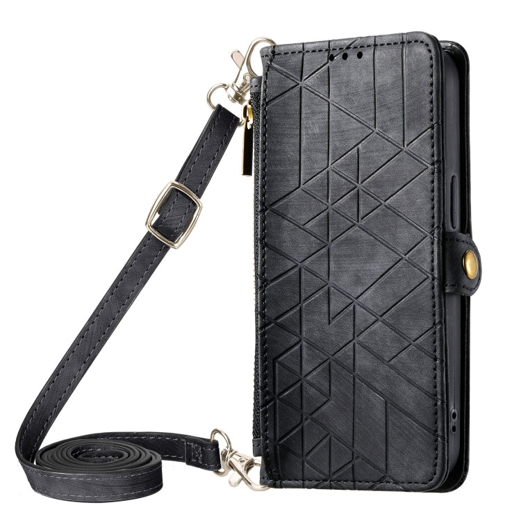 Geometric Zipper Wallet Side Buckle Leather Phone Case with Crossbody Lanyard, For  iPhone 15 Pro Max, For iPhone 15 Pro, For iPhone 15 Plus, For iPhone 15