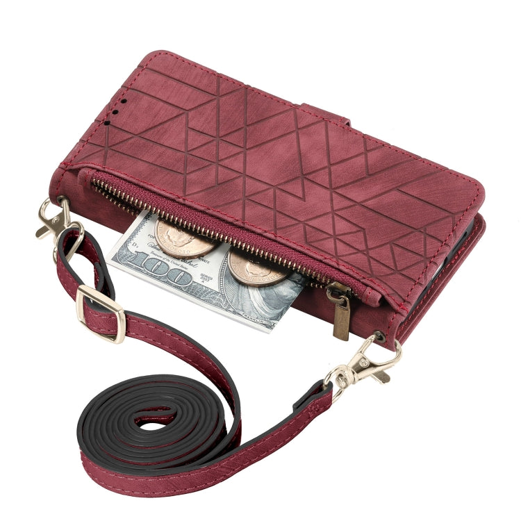 Geometric Zipper Wallet Side Buckle Leather Phone Case with Crossbody Lanyard, For  iPhone 15 Pro Max, For iPhone 15 Pro, For iPhone 15 Plus, For iPhone 15