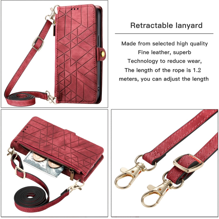Geometric Zipper Wallet Side Buckle Leather Phone Case with Crossbody Lanyard, For  iPhone 15 Pro Max, For iPhone 15 Pro, For iPhone 15 Plus, For iPhone 15