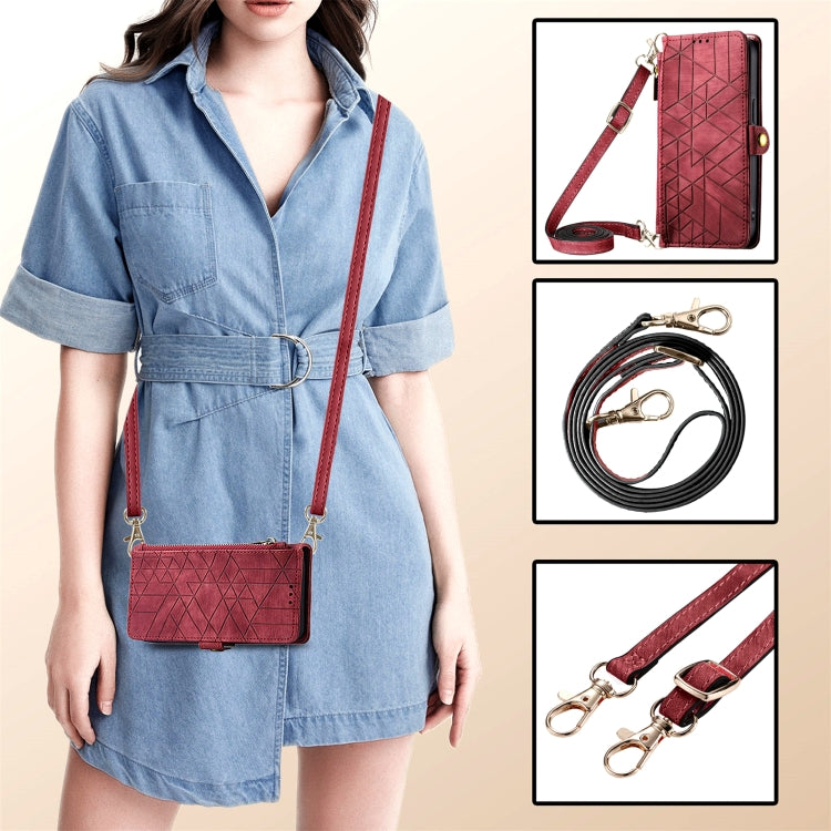 Geometric Zipper Wallet Side Buckle Leather Phone Case with Crossbody Lanyard, For  iPhone 15 Pro Max, For iPhone 15 Pro, For iPhone 15 Plus, For iPhone 15
