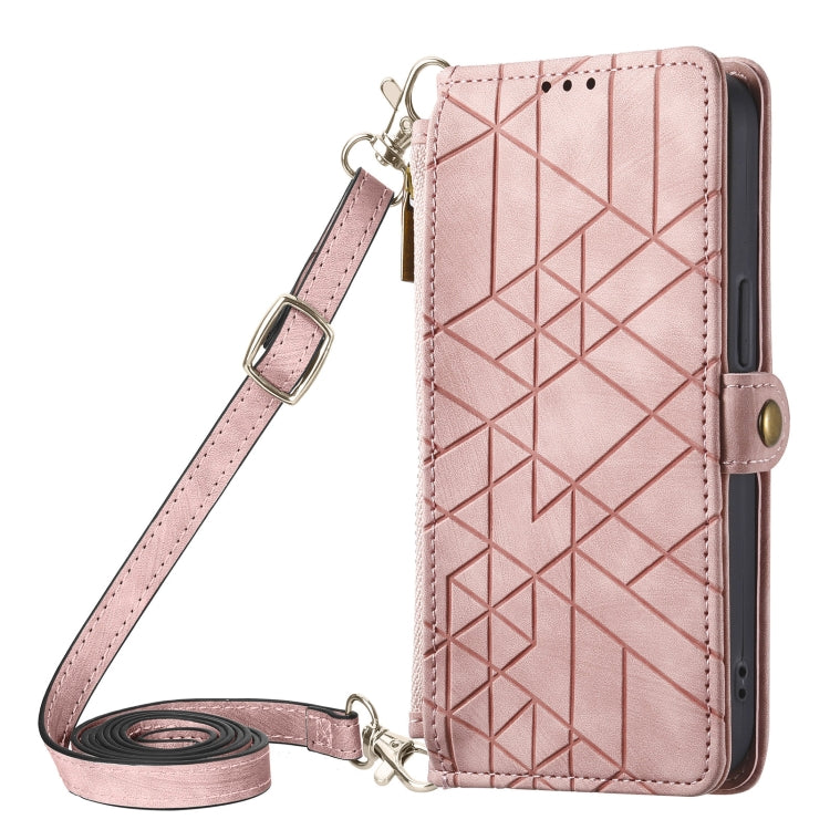 Geometric Zipper Wallet Side Buckle Leather Phone Case with Crossbody Lanyard, For  iPhone 15 Pro Max, For iPhone 15 Pro, For iPhone 15 Plus, For iPhone 15