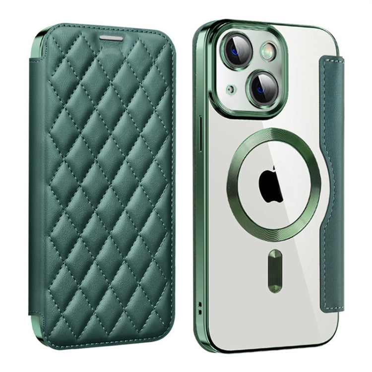 Shield Magsafe RFID Anti-theft Rhombus Leather Phone Case, For iPhone 15, For iPhone 14 Plus, For iPhone 14