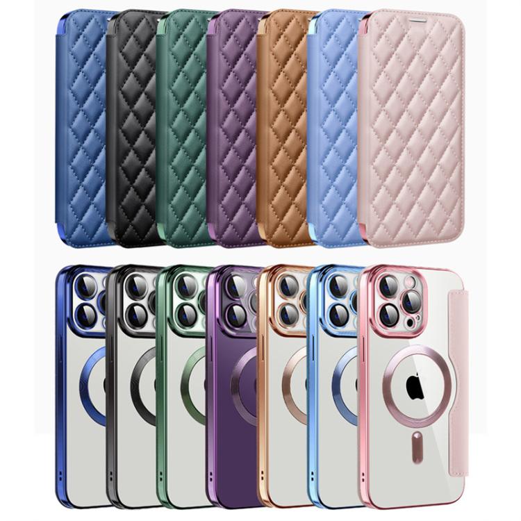 Shield Magsafe RFID Anti-theft Rhombus Leather Phone Case, For iPhone 14 Pro, For iPhone 14 Pro Max, For iPhone 13 Pro Max