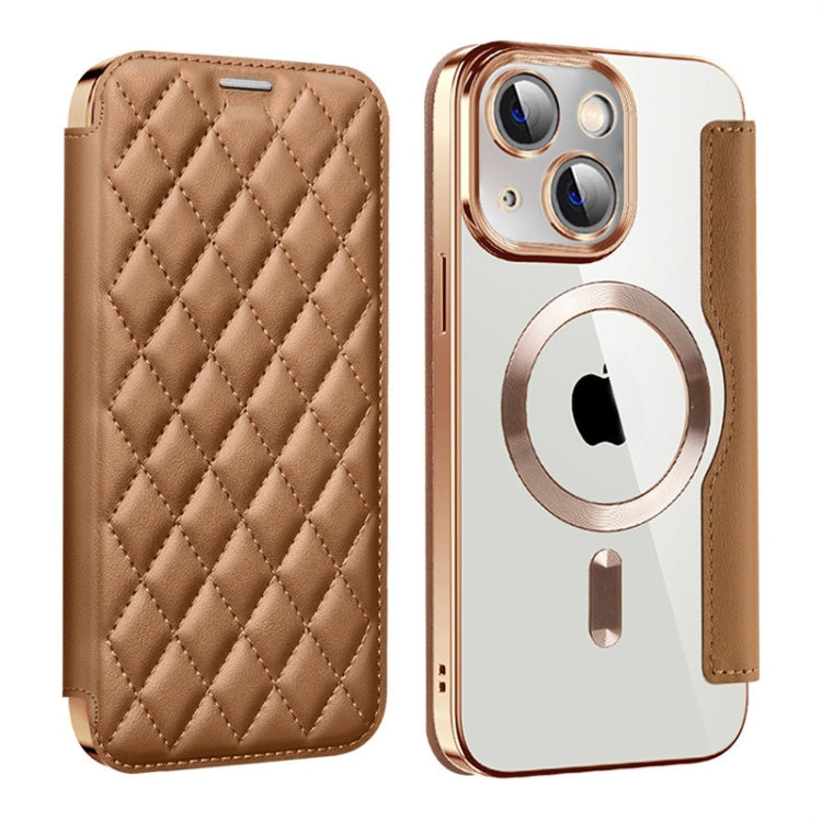 Shield Magsafe RFID Anti-theft Rhombus Leather Phone Case, For iPhone 15, For iPhone 14 Plus, For iPhone 14