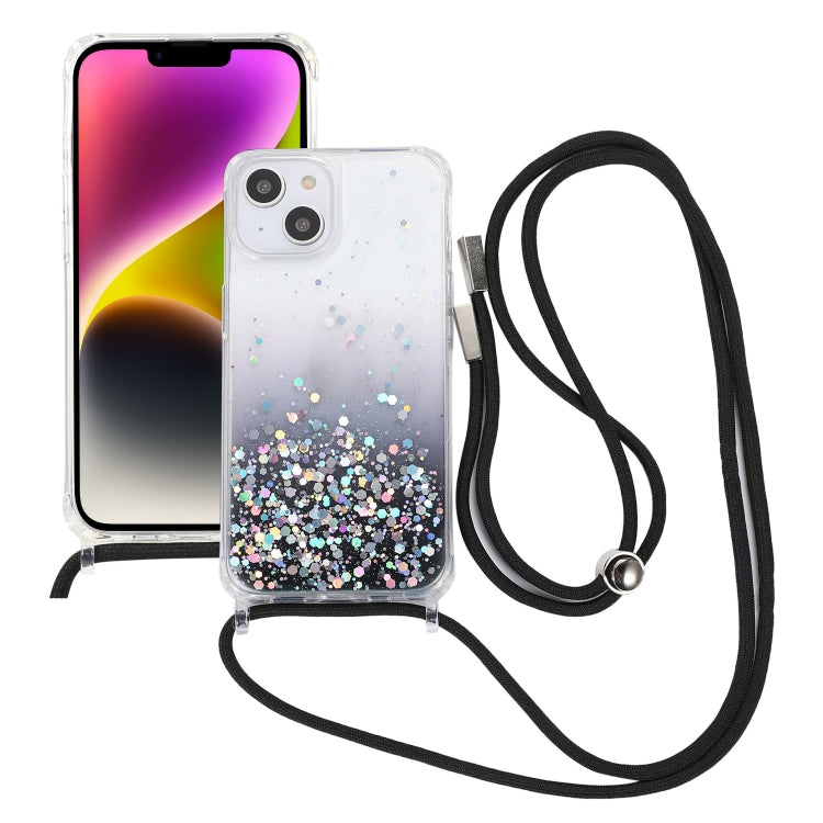 Gradient Glitter Epoxy TPU Thickened Acrylic Phone Case with Round Neck Lanyard, For iPhone 15 Pro Max, For iPhone 15 Pro, For iPhone 15 Plus, For  iPhone 15