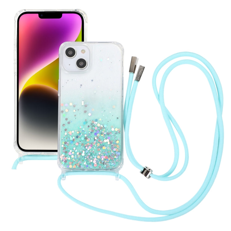 Gradient Glitter Epoxy TPU Thickened Acrylic Phone Case with Round Neck Lanyard, For iPhone 15 Pro Max, For iPhone 15 Pro, For iPhone 15 Plus, For  iPhone 15