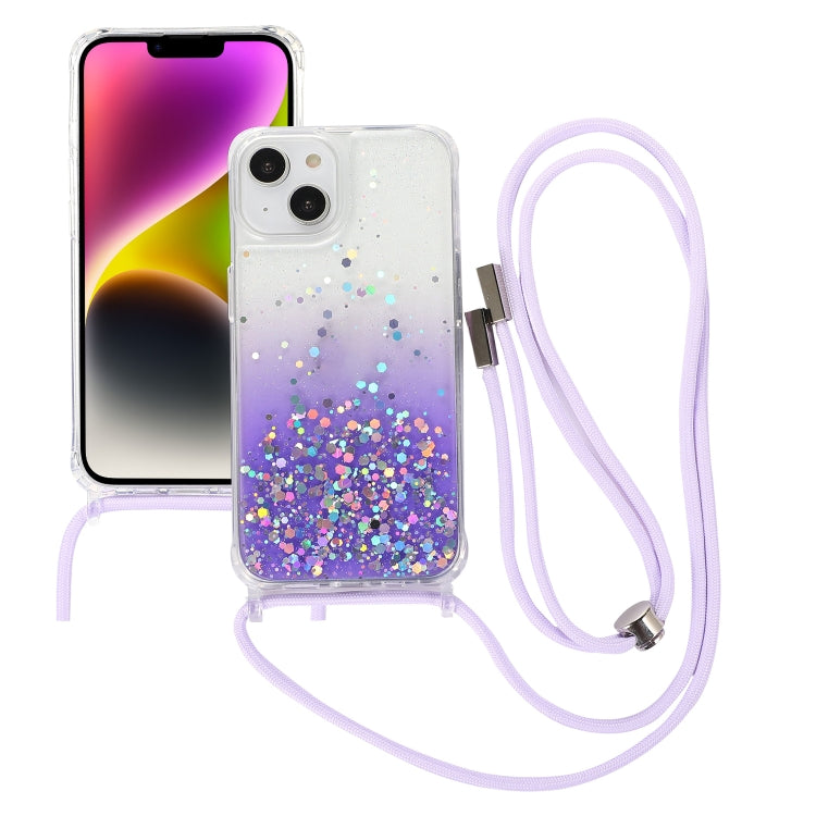 Gradient Glitter Epoxy TPU Thickened Acrylic Phone Case with Round Neck Lanyard, For iPhone 15 Pro Max, For iPhone 15 Pro, For iPhone 15 Plus, For  iPhone 15