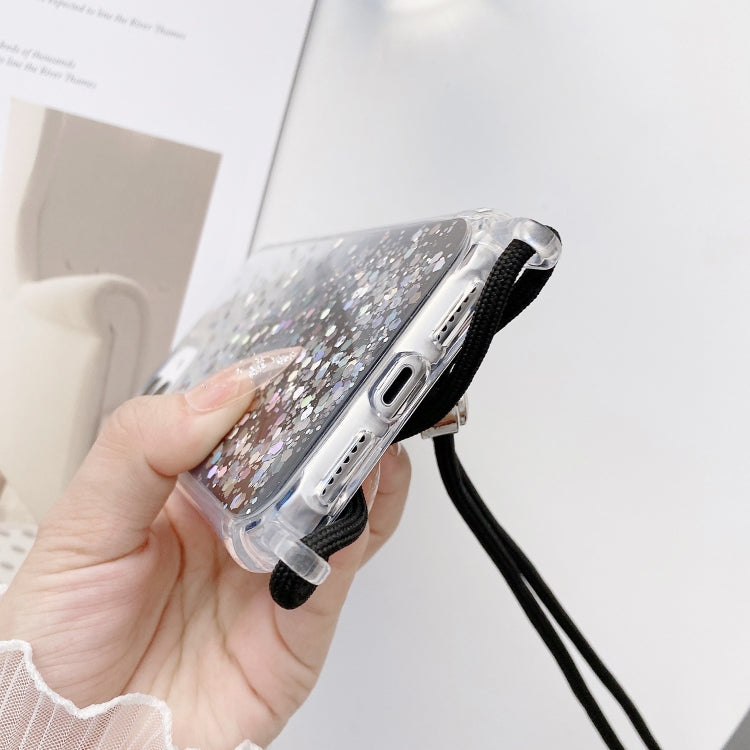 Gradient Glitter Epoxy TPU Thickened Acrylic Phone Case with Round Neck Lanyard, For iPhone 15 Pro Max, For iPhone 15 Pro, For iPhone 15 Plus, For  iPhone 15
