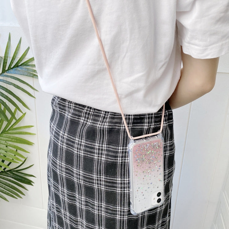 Gradient Glitter Epoxy TPU Thickened Acrylic Phone Case with Round Neck Lanyard, For iPhone 15 Pro Max, For iPhone 15 Pro, For iPhone 15 Plus, For  iPhone 15