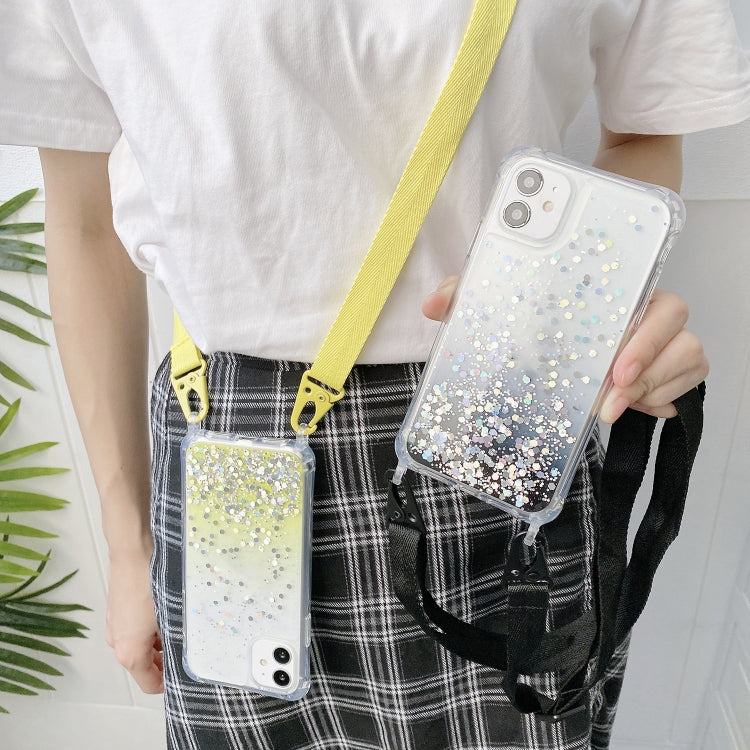 Gradient Glitter Epoxy TPU Thickened Acrylic Phone Case with Wide Lanyard, For iPhone 15 Pro Max, For iPhone 15 Pro, For iPhone 15 Plus, For iPhone 15