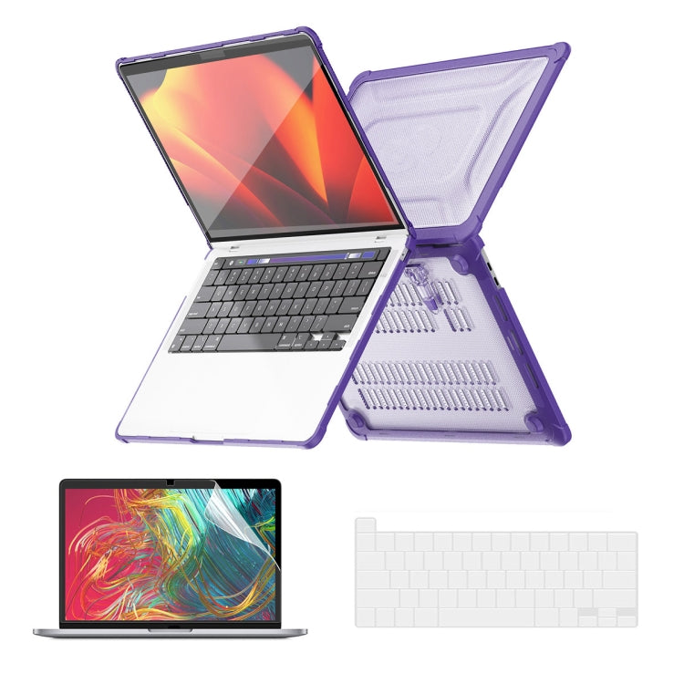 ENKAY Hat-Prince 3 in 1 Protective Bracket Case Cover Hard Shell with TPU Keyboard Film / PET Screen Protector, Version:US, For MacBook Air 15.3 A2941, For MacBook Pro 14.2 A2442/A2779, For MacBook Air 13.6 A2681, For MacBook Pro 13.3 A2251/A2289/A2338