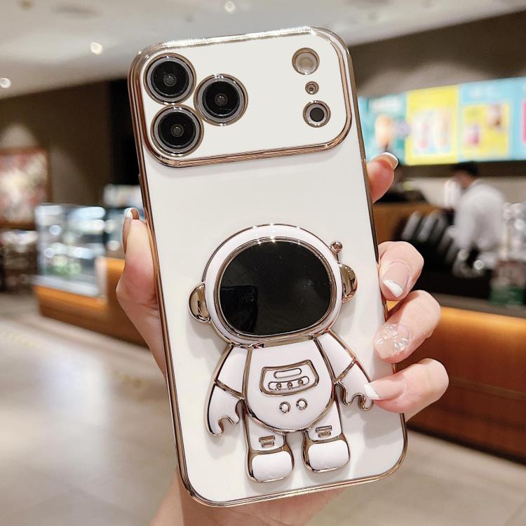 Electroplating Astronaut Holder Phone Case, For iPhone 16 Pro Max, For iPhone 16 Pro, For iPhone 16 Plus, For iPhone 16