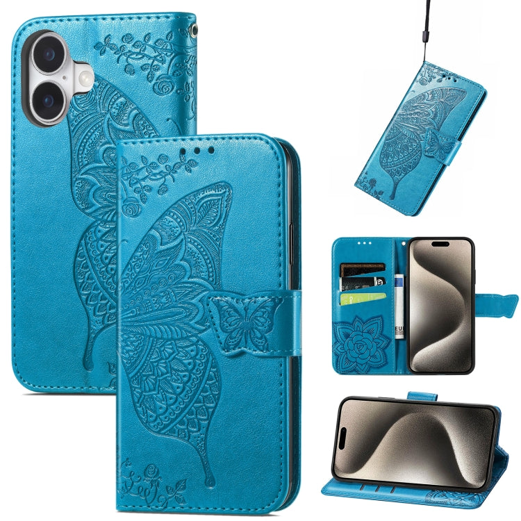 Butterfly Love Flower Embossed Leather Phone Case, For iPhone 16 Pro, For iPhone 16 Plus, For iPhone 16