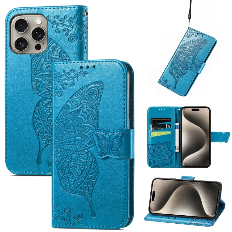 Butterfly Love Flower Embossed Leather Phone Case, For iPhone Air, For iPhone 16e, For iPhone 16 Pro Max