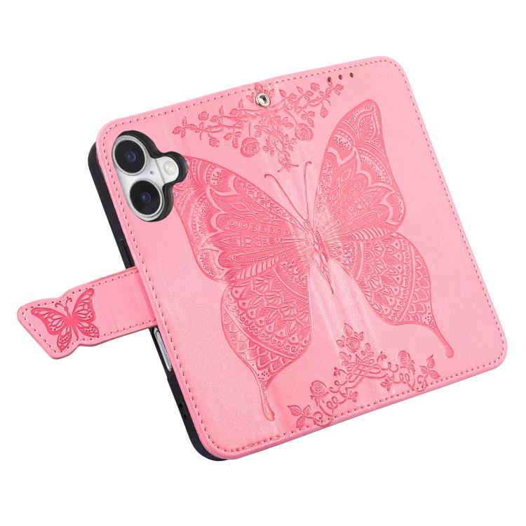 Butterfly Love Flower Embossed Leather Phone Case, For iPhone Air, For iPhone 16e, For iPhone 16 Pro Max