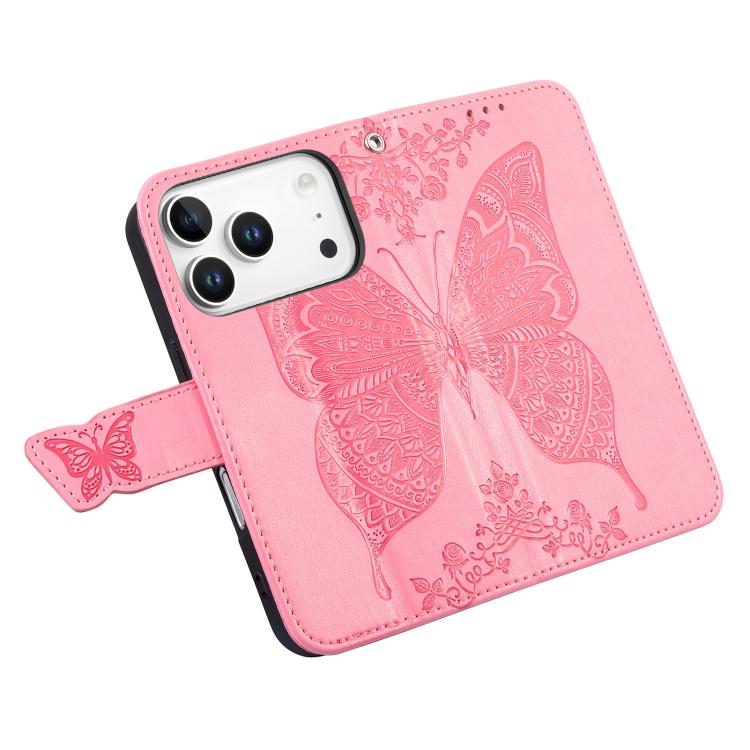 Butterfly Love Flower Embossed Leather Phone Case, For IPhone 17 Pro Max, For iPhone 17 Pro, For iPhone 17
