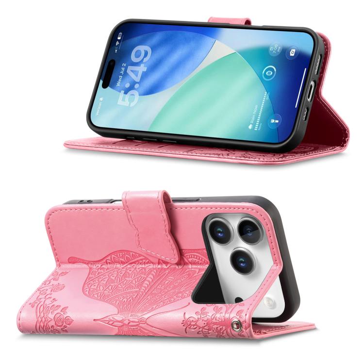 Butterfly Love Flower Embossed Leather Phone Case, For IPhone 17 Pro Max, For iPhone 17 Pro, For iPhone 17