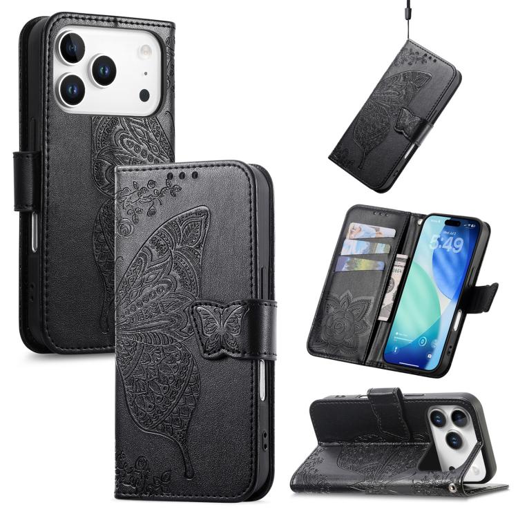 Butterfly Love Flower Embossed Leather Phone Case, For IPhone 17 Pro Max, For iPhone 17 Pro, For iPhone 17