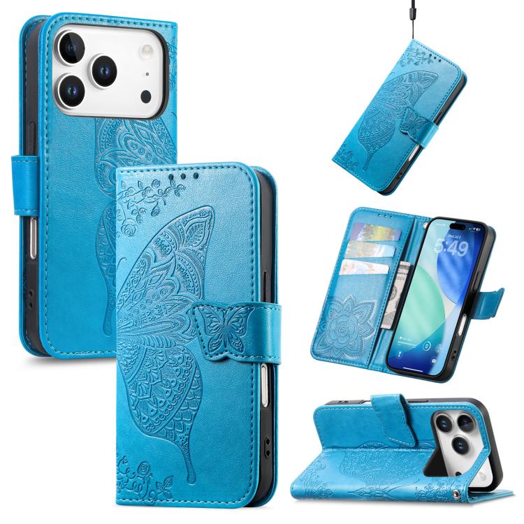 Butterfly Love Flower Embossed Leather Phone Case, For IPhone 17 Pro Max, For iPhone 17 Pro, For iPhone 17