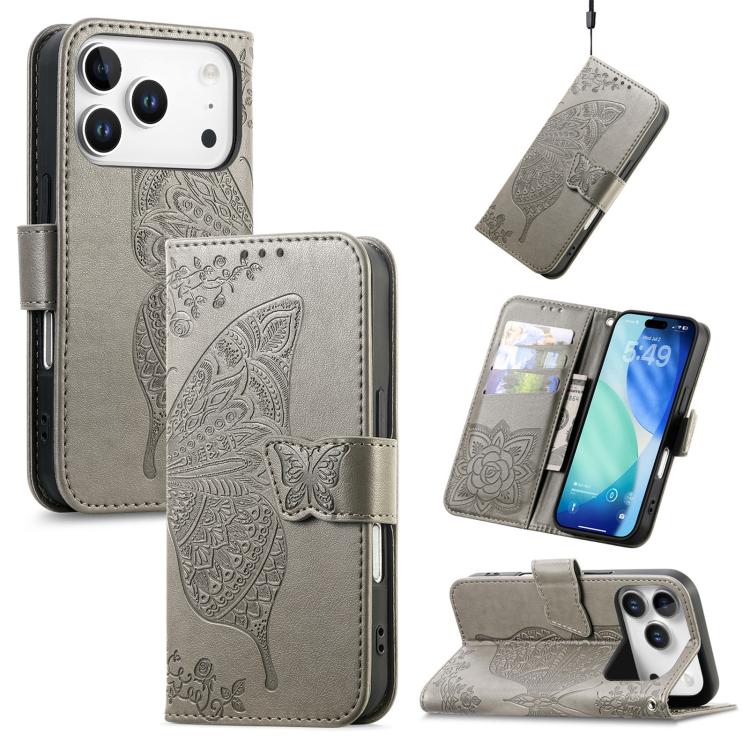 Butterfly Love Flower Embossed Leather Phone Case, For IPhone 17 Pro Max, For iPhone 17 Pro, For iPhone 17