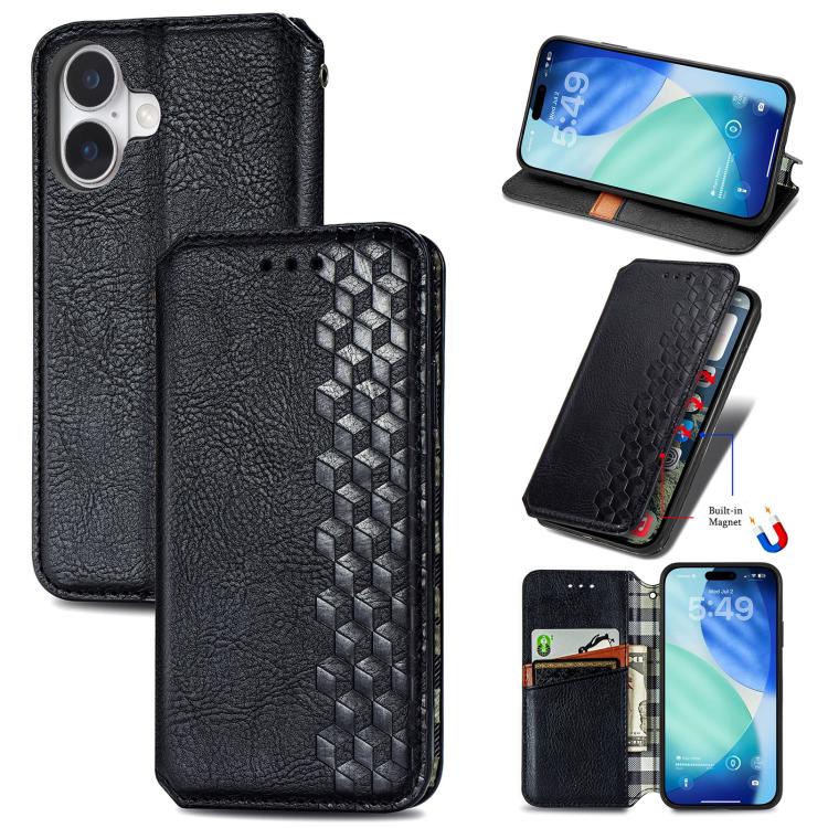 Cubic Grid Pressed Magnetic Leather Phone Case, For iPhone 17 Pro Max, For iPhone 17 Pro, For iPhone 17, For iPhone Air